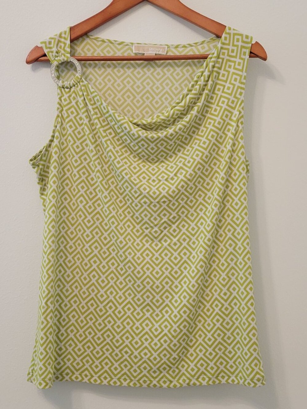 MICHAEL Michael Kors Sleeveless Cowl Neck Top ~ Silver Ring ~ Lime Green & White